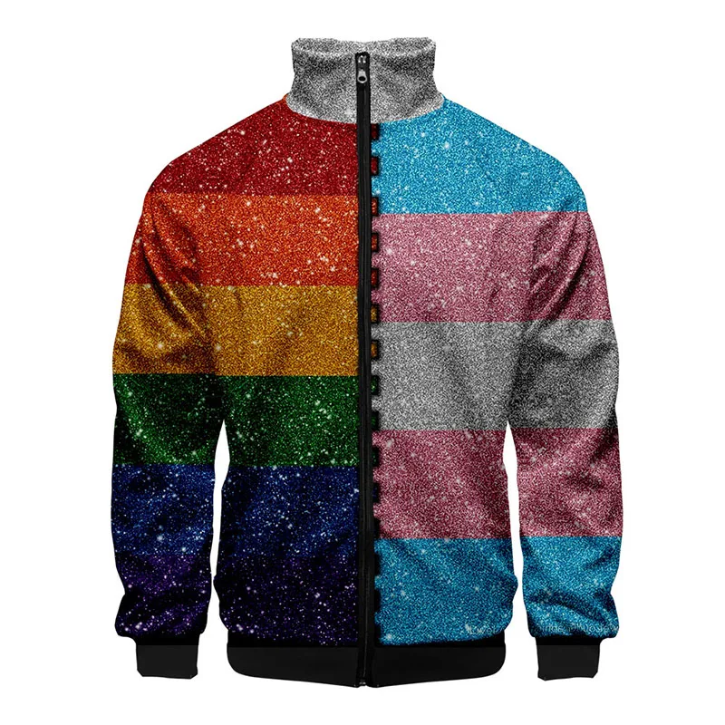 3D куртки с воротником-стойкой Футболка мужская ЛГБТ флаг, модные мужские и женские куртки на молнии, толстовки для мужчин s Harajuku, толстовка, пальто
