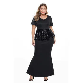 

New Style Large Size Dress Women's Black Paillette Short Sleeve Casual Dress Women's Club Dress Casual Dress