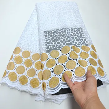 

French Lace Fabric With Stone White Gold African Lace Fabric 2019 High Quality Lace Embroidered Fabric for Nigerian Party mv181