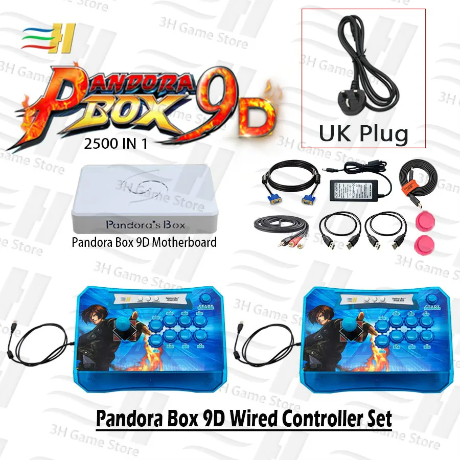 9D 2Pwired blue UK Pandora Box 9D проводной контроллер Набор 2 игрока бой аркадная палка консоль usb Нулевая задержка 2500 в 1 HDMI VGA подключение к ТВ ПК ps3 - Цвет: 9D 2Pwired blue UK
