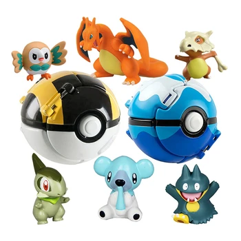 

Pikachu Toys + 1pcs Elf Figures Inside Vulpix Charizard Litten Venusaur Action Figures Toys Ball
