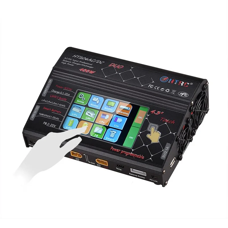 HTRC HT206 RC Balance Charger AC/DC DUO 200W*2 20A*2 Dual Port 4.3