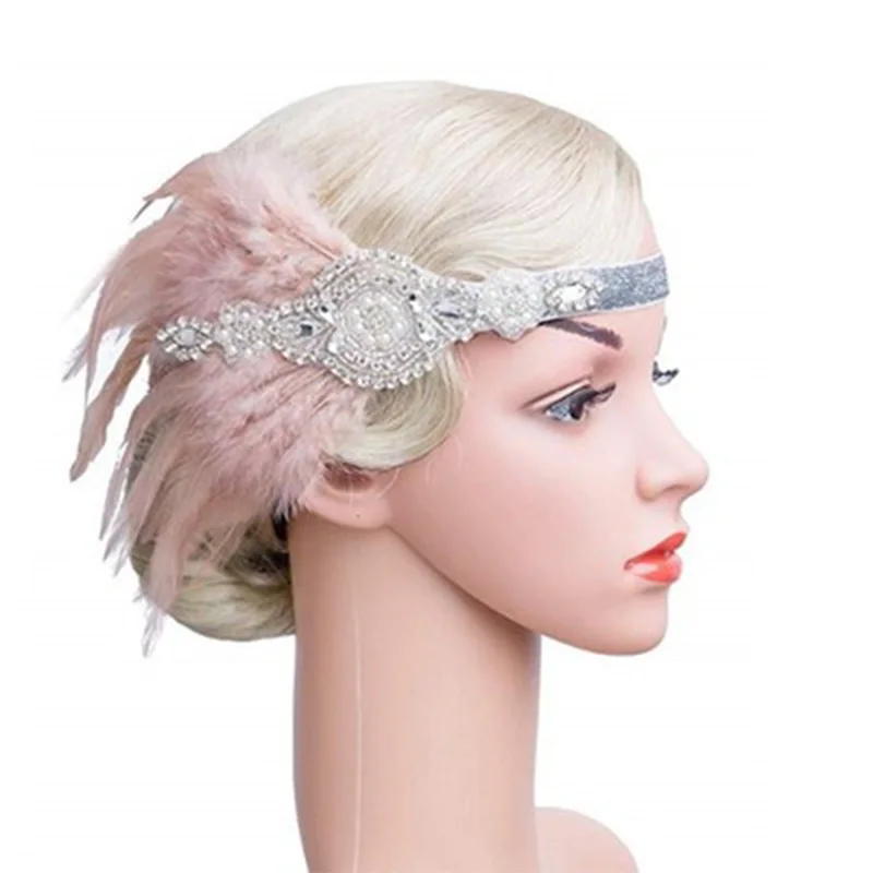 Ручной работы винтажный обруч с завязкой 20s Great Gatsby повязка на голову с перьями Винтажные эластичные аксессуары для волос Арт Деко повязка на голову набор - Цвет: option 2