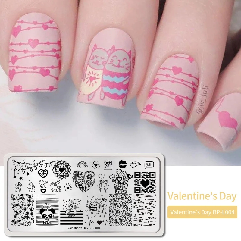 BORN PRETTY наклейки для ногтей цветы Бабочка Дизайн ногтей штампы шаблоны День Святого Валентина Рождественский дизайн для полировки штампов 12x6 см - Цвет: Valentines Day2