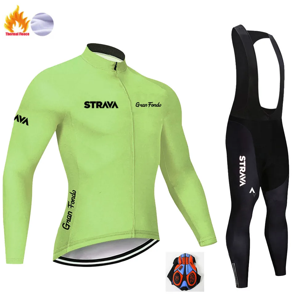 Winter Jersey Suit Новинка, зимний комплект из Джерси STRAVA с длинным рукавом для велоспорта, MTB, теплая и ветрозащитная одежда для велоспорта, костюм с поясом - Цвет: Winter Jersey Suit