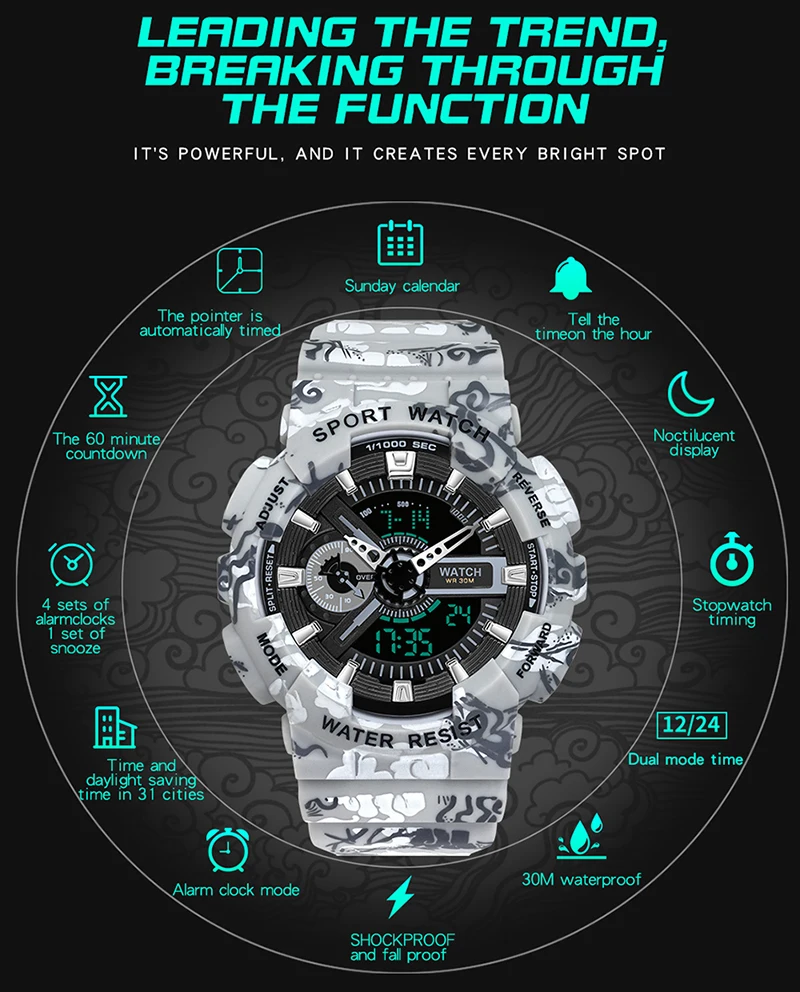 Men's Quartz Waterproof Shockproof Watch Fashion Multifunction Women Digital Clock Man relogios masculino Sports Watches 2021 Men's Quartz Waterproof Shockproof Watch Fashion Multifunction Women Digital Clock Man relogios masculino Sports Watches 2021