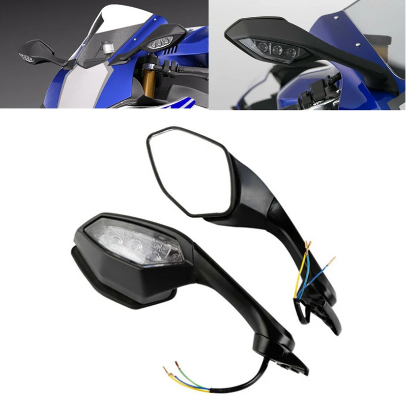 Мотоцикл заднего вида боковое зеркало LED указатель поворота для Yamaha YZF R6 2017 R1 2015-2019