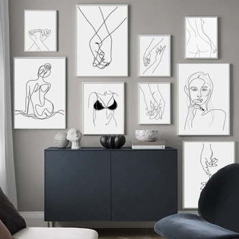 

Wall Art Canvas Painting Line Drewing Girl Body Minimalism Black White Nordic Posters And Prints Wall Pictures For Living Room