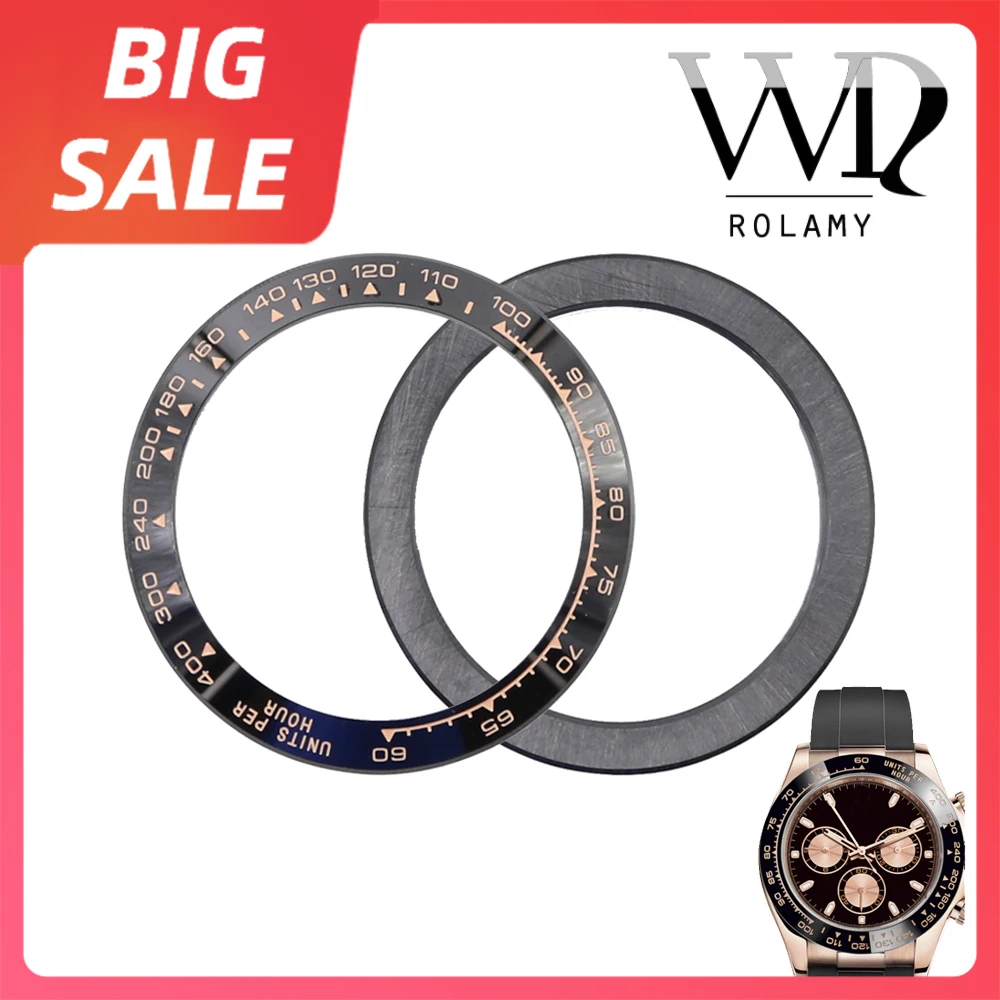 

Rolamy TOP High Quality Luxury Pure Ceramic Black with Rose Gold Writing 38.6mm Watch Bezel for Rolex DAYTONA 116500 - 116520