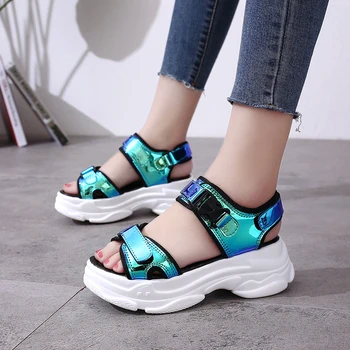 

35-41 big size for Women 5cm/1.95" Height Sandals Chunk Shoes Woman Wedge Thick Bottom Summer Shoes Flat Platform Women Shoes