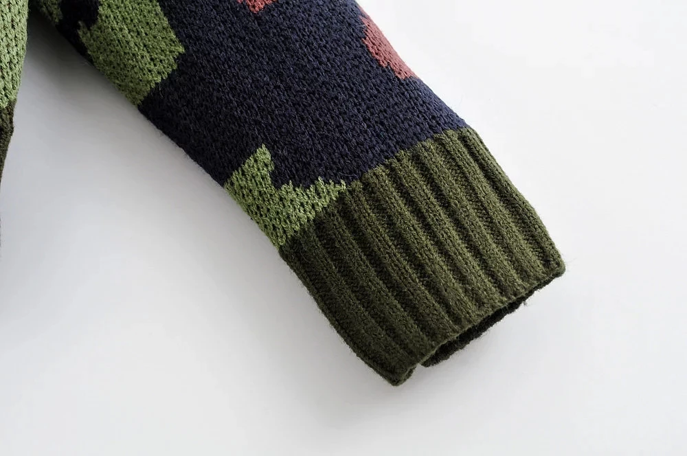 Увядшие зимние свитера для женщин pull femme английский стиль high street elstic camouflage с круглым вырезом короткие свитера женские пуловеры Топы