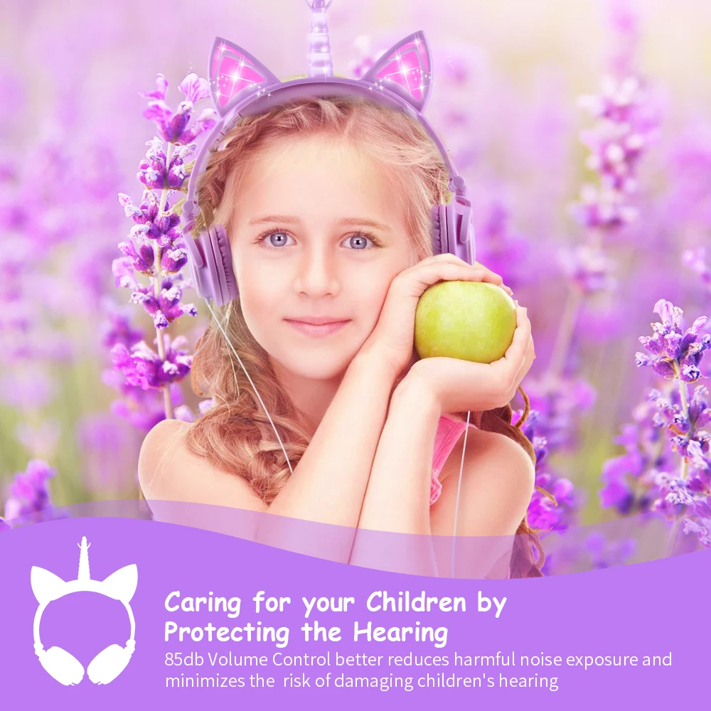 Original Unicorn Headphones LED Flashing Children Headphone Foldable Music Wired Headphones Cat Ear Gaming Headset Kids Gifts
