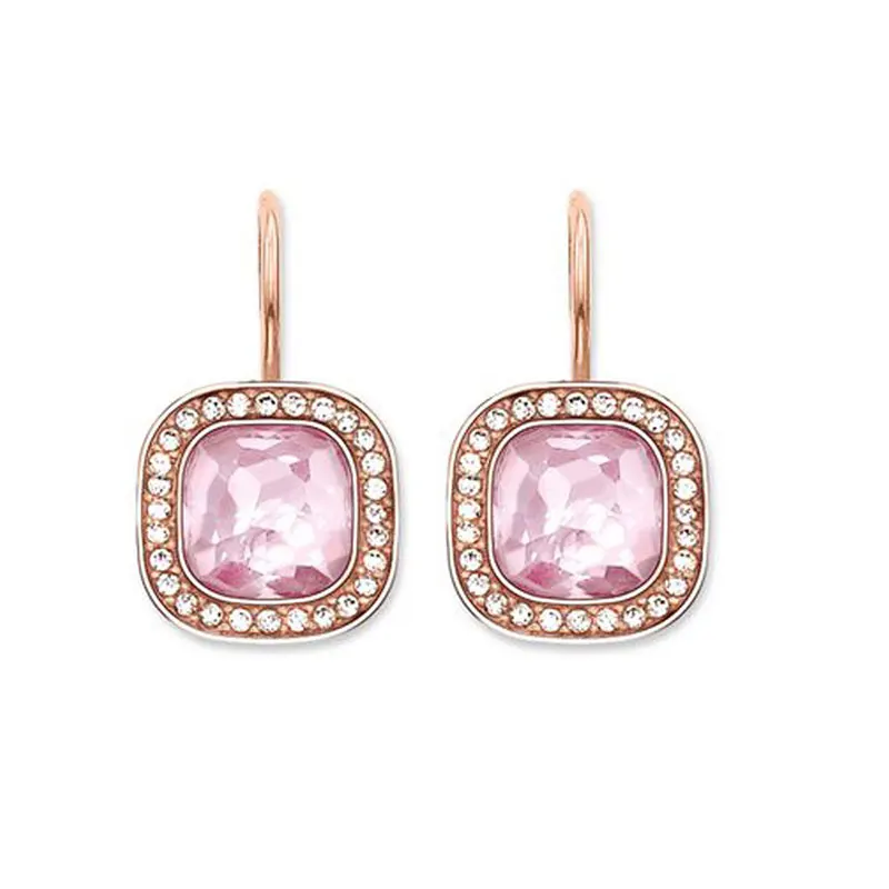 

Pink Crystal Square Drop Earrings for Women 925 Sterling Silver White CZ Thomas Style Ear Jewelry Accessories High Quality Gifts