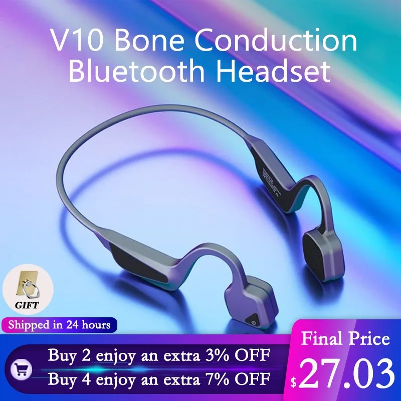 V10 беспроводная bluetooth гарнитура с костной проводимостью IPX6 водонепроницаемые и устойчивые к поту на