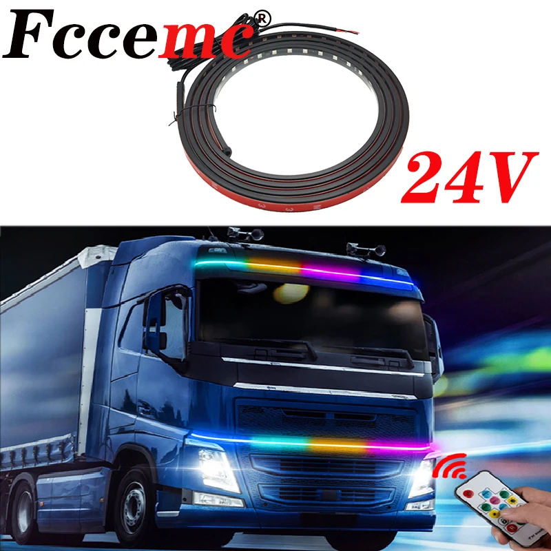 

24v Truck Lights Van Led Strip Rgb Lorry Brake Warning Driving Lights Bar Colorful Flashing Atmosphere Lamp Auto Exterior Parts