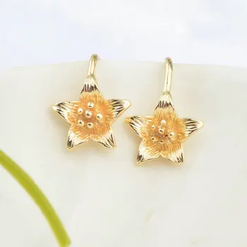 

6PCS Height 20MM Flower 16x14MM 24K Gold Color Brass and Zircon Flower Earring Hook High Quality Diy Jewelry Accessories