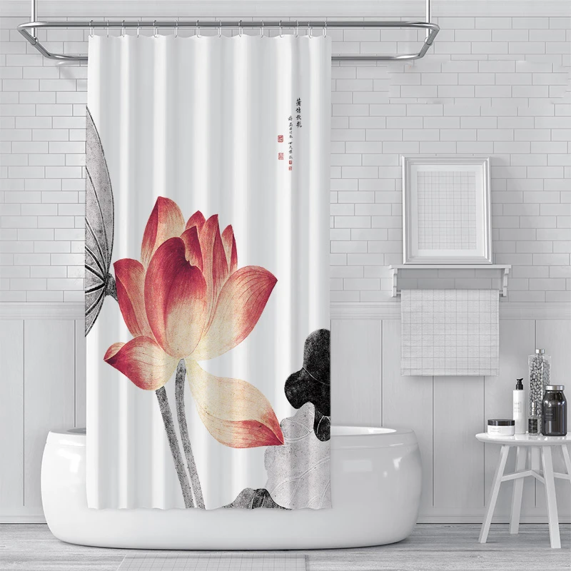 Штора для душа Ink lotus Pringting водонепроницаемая полиэфирная ванны занавеска из