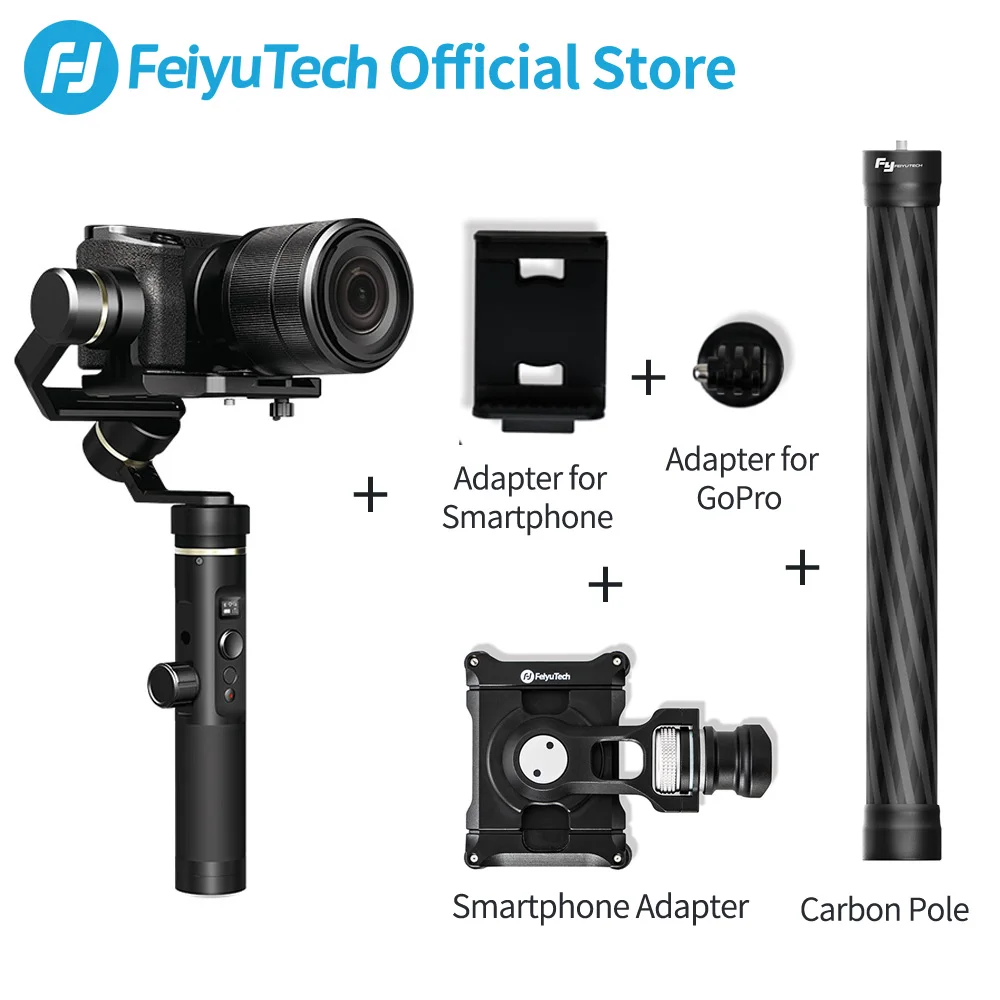 FeiyuTech G6 Plus 3-Axis ручка брызг карданный стабилизатор для экшн-камеры GoPro Hero 5 6 смартфонов беззеркальных карман Камера Feiyu G6P - Цвет: with pole adpter