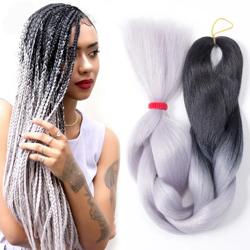 

GAKA Synthetic Jumbo Braids Hair Ombre Twists Braiding Hair Extensions Women Silver Grey Black Colorful Long Braid