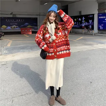 

Women Cardigan New Single-breasted Christmas Elk Cardigan Knitted Sweater And Jacket For Women In Autumn And Winter Of 2019