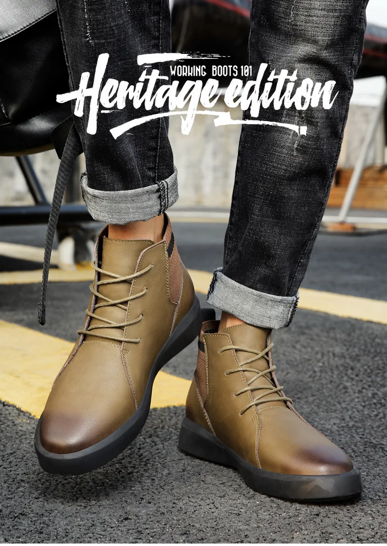 HOKSZVY Men's High Martin Boots Winter Plus Velvet Warm 47 Chelsea Boots Skid Wear-resistant Street Joker Leather Boot