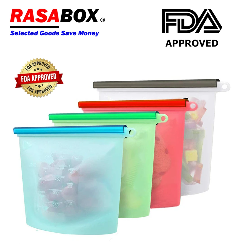

RASABOX - Food Storage & Organization Sets, Reusable Silicone Bags, Freezer for Snack Lunch Sandwich Sous Vide