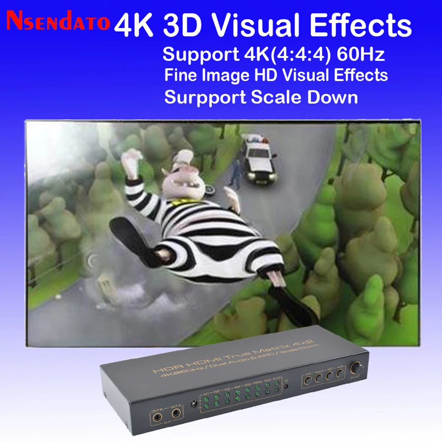 4x2 HDR HDMI матричный переключатель 4K 60 Гц 4 в 2 из коммутатор сплиттера HDMI аудио экстрактор ARC AUX SPDIF шкала вниз для PS3 PS4 ТВ DVD