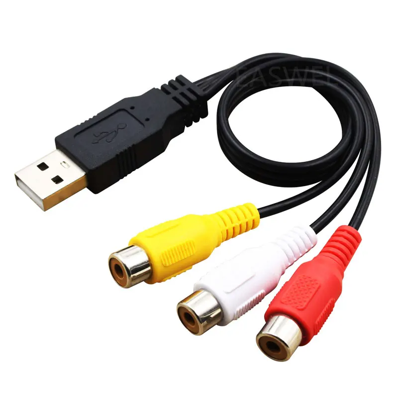 Usb Maschio/Femmina A 3 Rca Femmina Jack Splitter Audio Video Av Cavo Adattatore Composito Per Tv/P