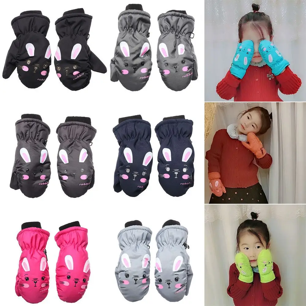 For Children Aged 0 to 5 years Cartoon Rabbit Sports Thick Warm Mittens Waterproof Cute Winter Outdoor Ski Glove Non-slip
