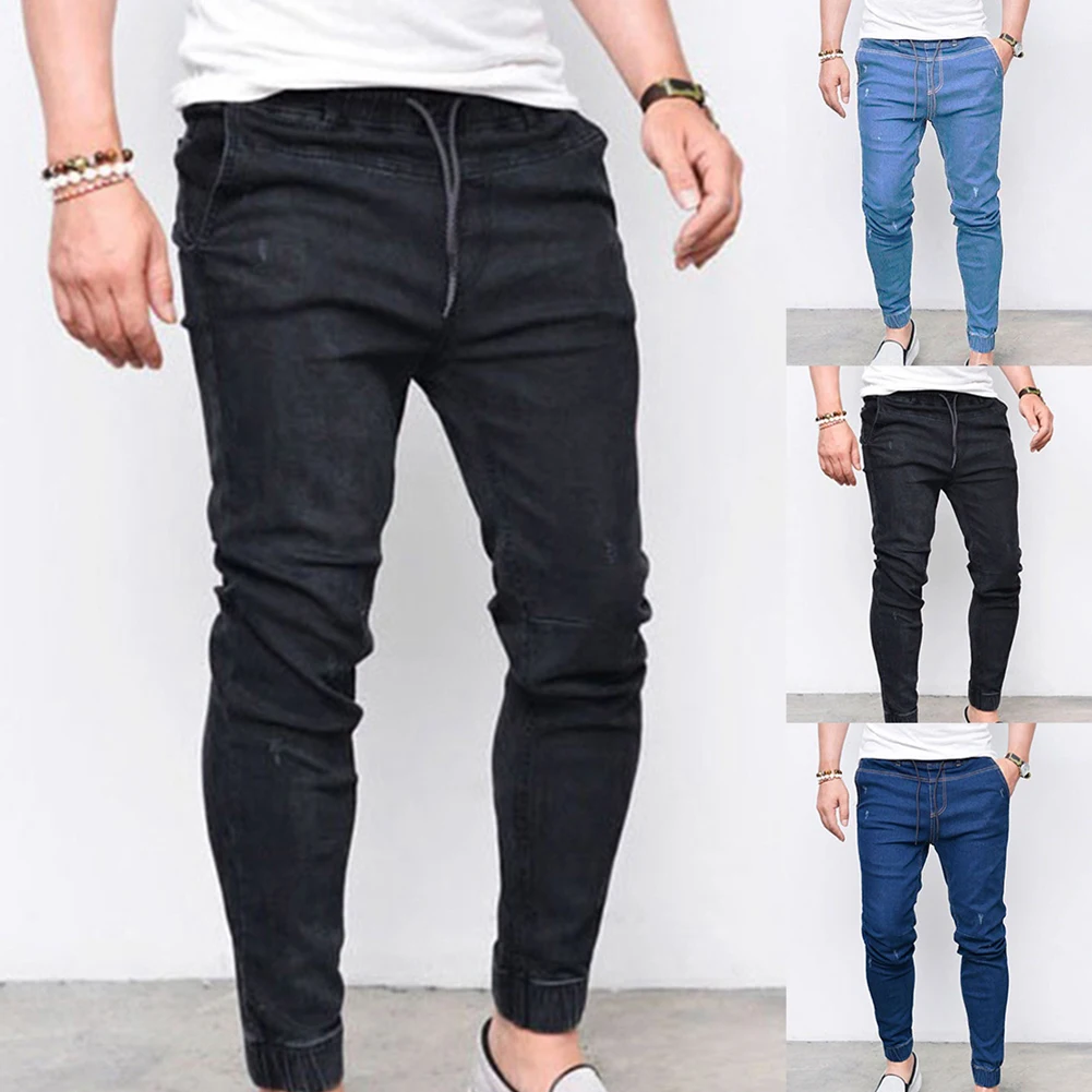 Fashion Men Ripped Skinny Jeans Stretch Destroyed Frayed Denim Pant with Zipper Pencil Pants Trousers Men Clothes