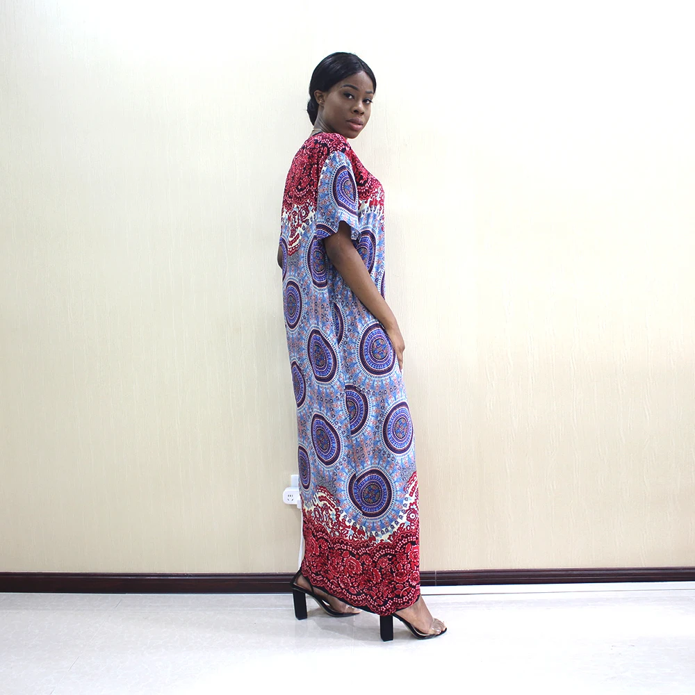 Dashikiage Новая Мода Африканский Дашики синий хлопок Аппликации блесток Элегантный тонкий Африканский женское платье