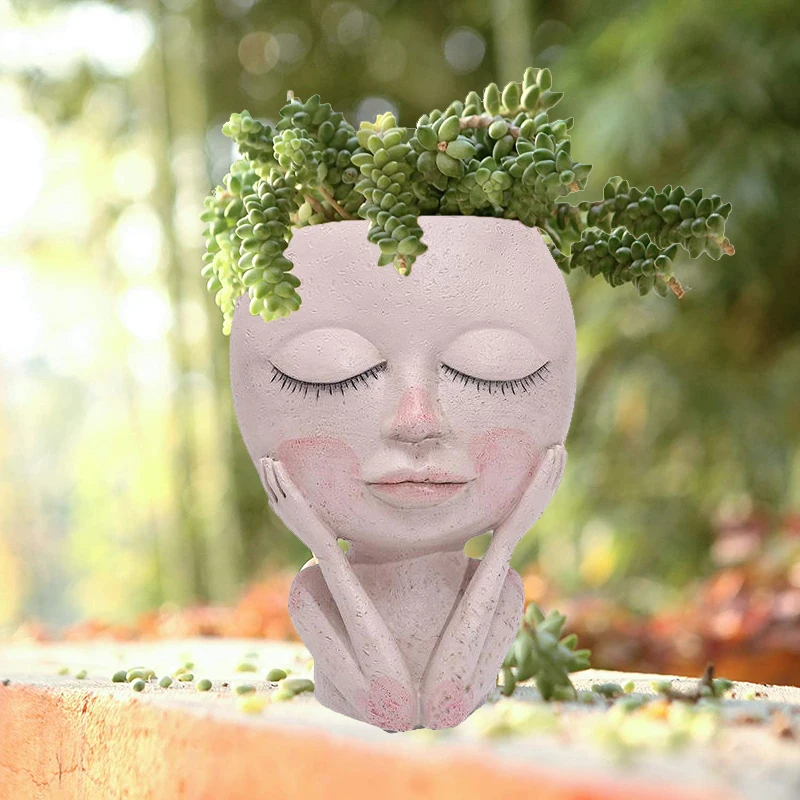Face Flower Pot Head Planter Pot Succulent Planter Cute Resin Cactus Planter with drainage holes Face Flower Pot Head Planter Pot Succulent Planter Cute Resin Cactus Planter with drainage holes