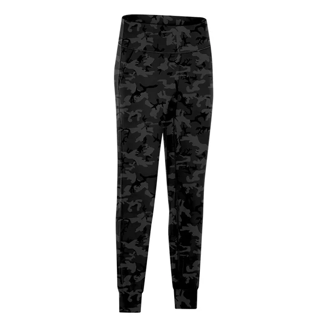 Lulu Women Sports Pants Slim Yoga Leggings Fintess Clothing Breathable Loose Drawstring Straight Tube With Pockets For Jogging Black camouflage