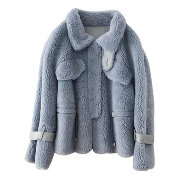 

Real Fur Coat Wool Jacket Autumn Winter Coat Women Clothes 2020 Korean Vintage Suede Lining Sheep Shearling Fur 926-120 ZT3320