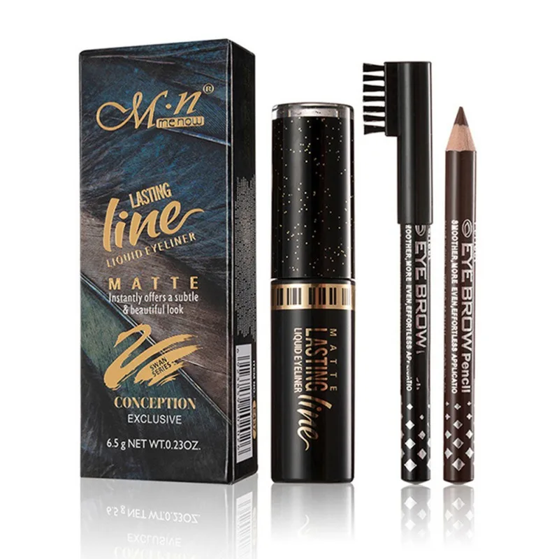 

Liquid Eyeliner Pencil+Two-Color Eyebrow Pencil Set Cosmetics Eyeliner Thick Curling Sweat Proof No Blooming Eyes Makeup
