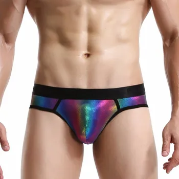 

Men's Sexy Briefs Underwear Low Waist U-convex Pouch Panties Rainbow Jockstrap Gay Fashion Underpant Platform Short