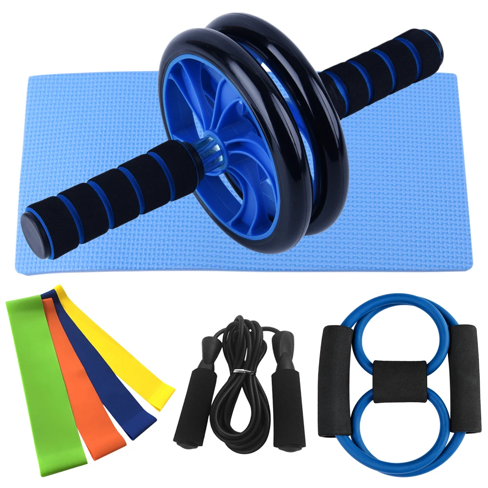 

8 in 1 Ab Roller Sport Home Abdominal Wheel with Mat Resistance Band Jump Rope For Arm Waist Leg Workout Gym Fitness Equipment