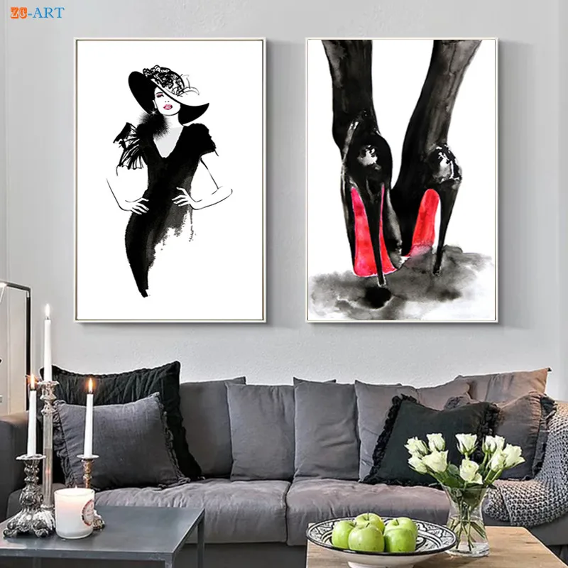 Черно белая Акварельная Абстрактная живопись Минимальный принт модная