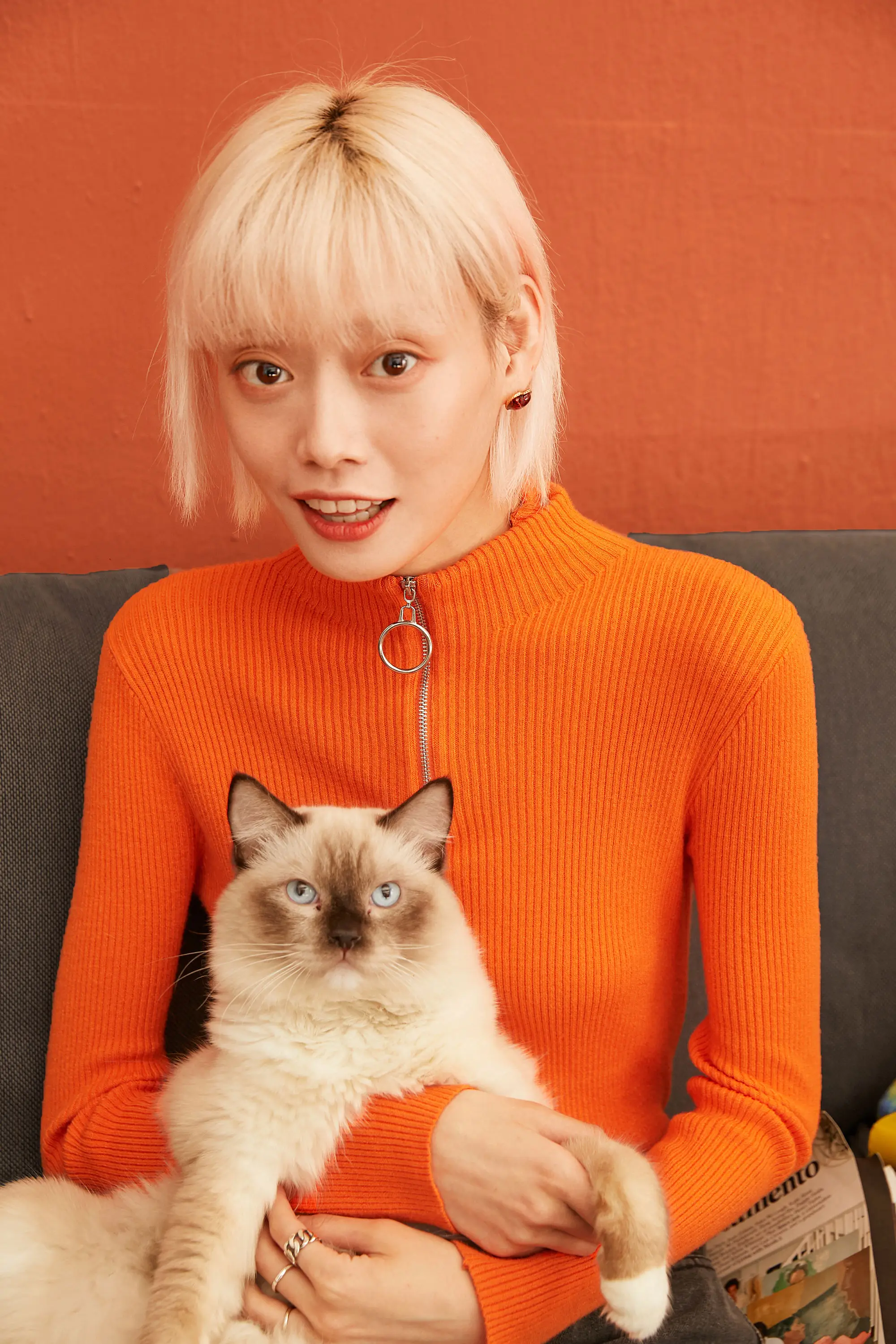 SAM'S TREE Black Solid Zipper Skinny Knitted Pullovers Sweaters Women Autumn Winter Orange High Collar Office Ladies Tops
