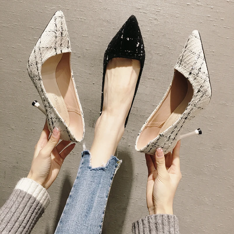 

2019 Platform Heels Slip Om Comfortable High-heeled Shoes Sandals Ladies All-Match Pointed Pumps Latest Lace-up Casual Fine