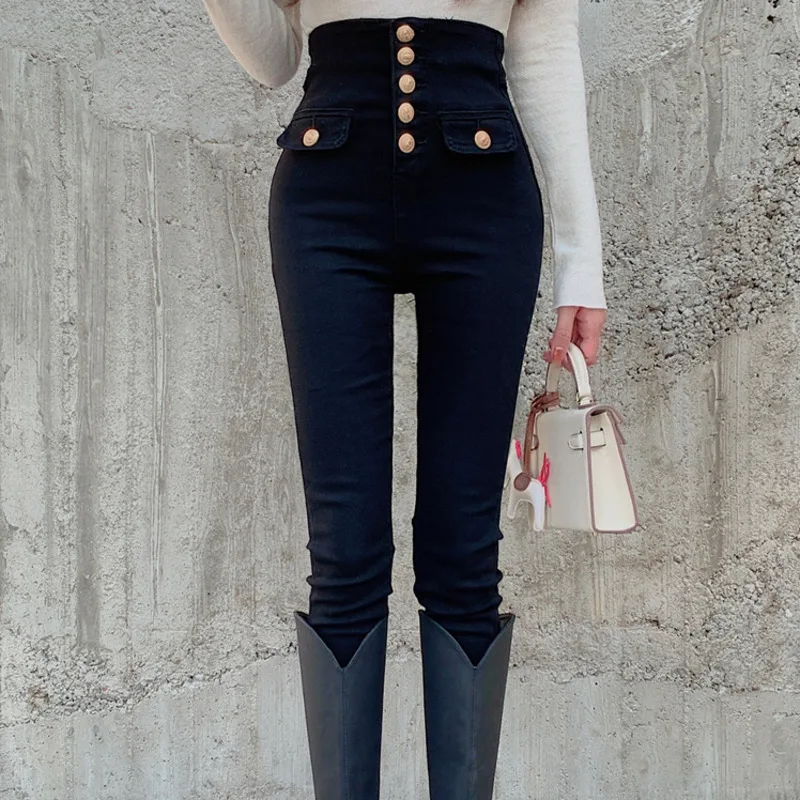 Осенне-зимние джинсы 2021 Новые корейские брюки нишевой дизайн с высокой талией