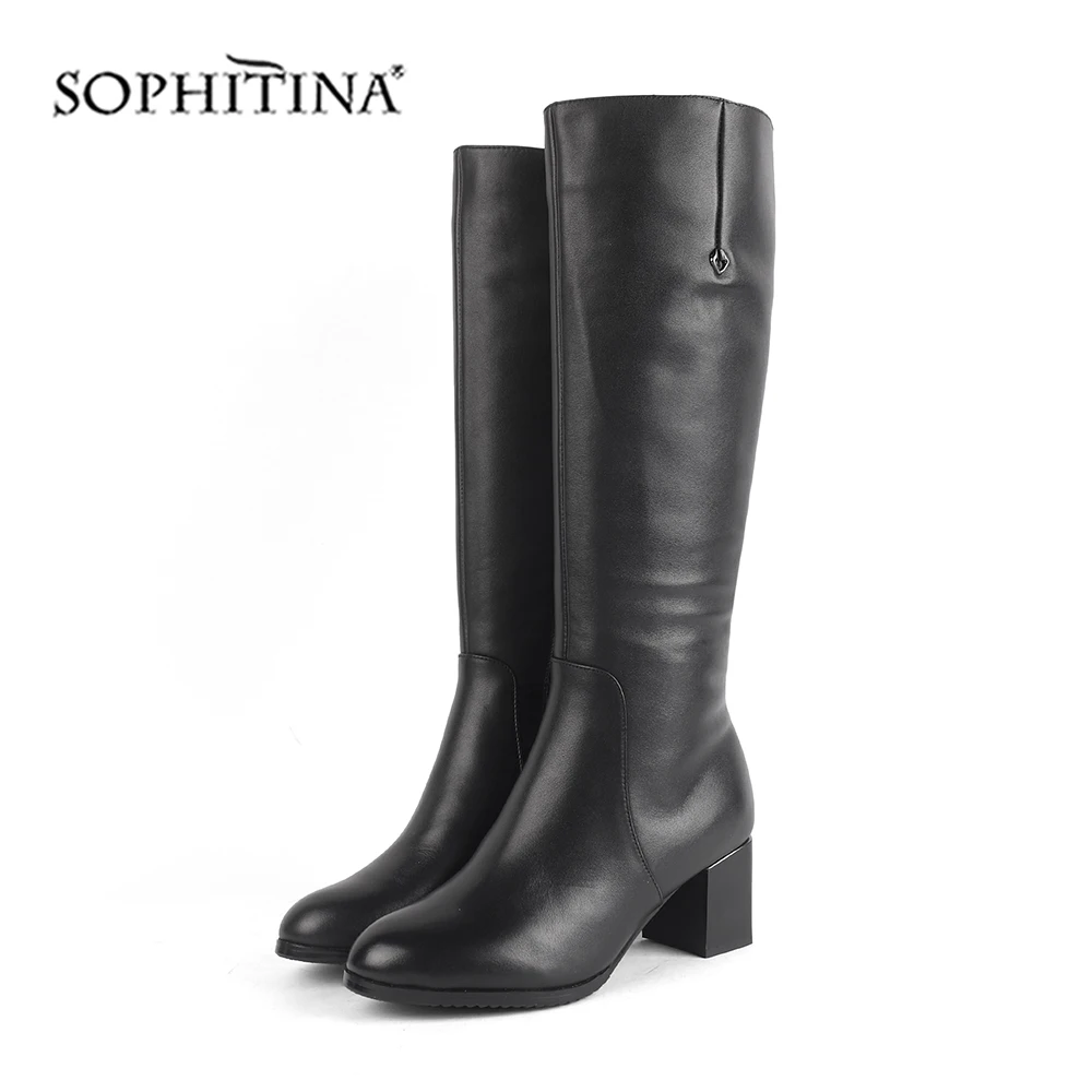SOPHITINA/однотонные ботинки с круглым носком; удобная обувь из высококачественной натуральной кожи на квадратном каблуке; новые модные женские ботинки; SC493