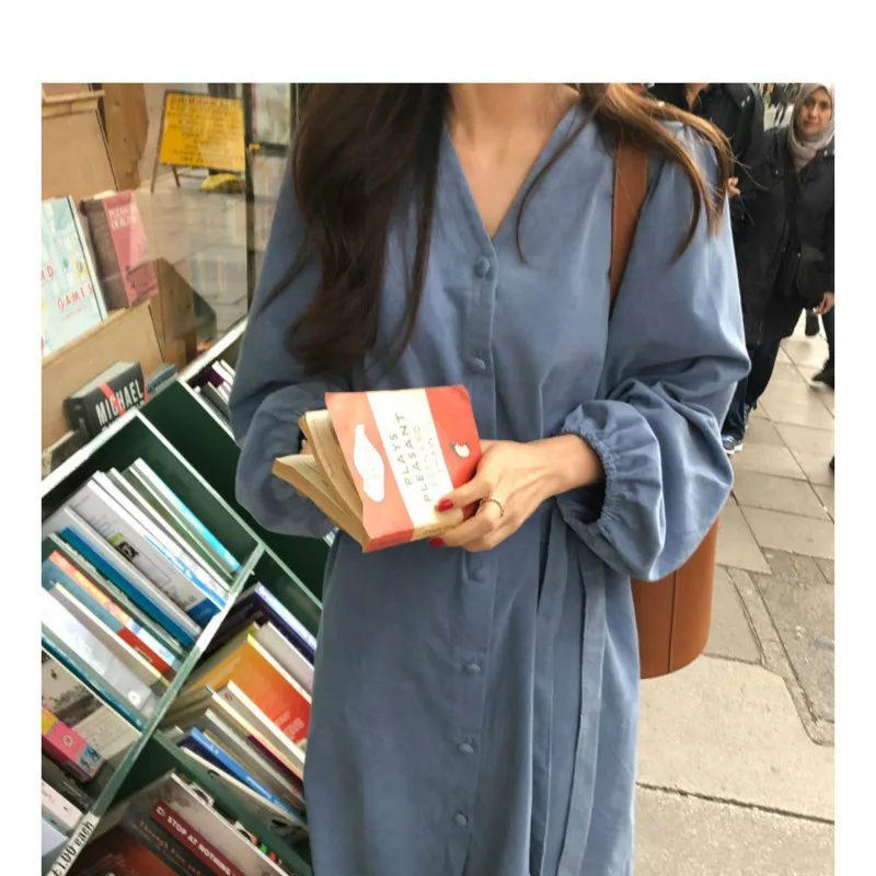 Women Spring Autumn Long Sleeve Cordoroy Shirt Dress V Neck Loose Plus Size Single Breasted Dresses with Waistbelt | Женская одежда