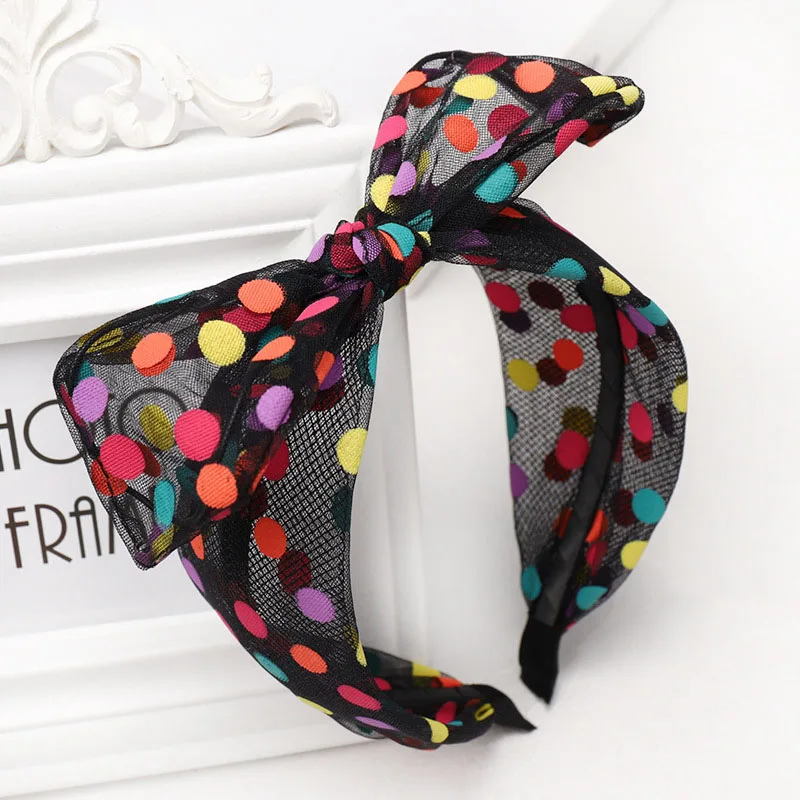 black bow 12 шт. милые завязанные с бантом головные повязки для волос для девочек корейские уши кролика повязка для волос широкая сетчатая головная повязка, аксессуары для волос - Цвет: black bow