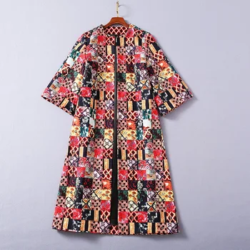 

European and American women's wear 2020 winter new style Three-quarter sleeves retro print cardigan Fashionable woolen coat