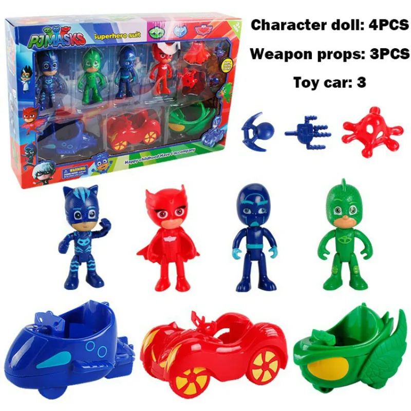 

10PCS pj mask car model figure masks action Catboy Owlette Gekko Figures Anime Outdoor Fun toy Active limb Gift For Children2B06