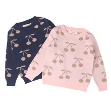 Новинка г., свитер в стиле BP с вишневым узором, розовый и синий топ для маленьких девочек, детский качественный брендовый вязаный свитер с вишней, рубашка