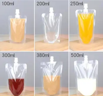 

100pcs 100ml-500ml Stand up Packaging Bags Drink Spout Storage Pouch for Beverage Drinks Liquid Juice Milk Coffee