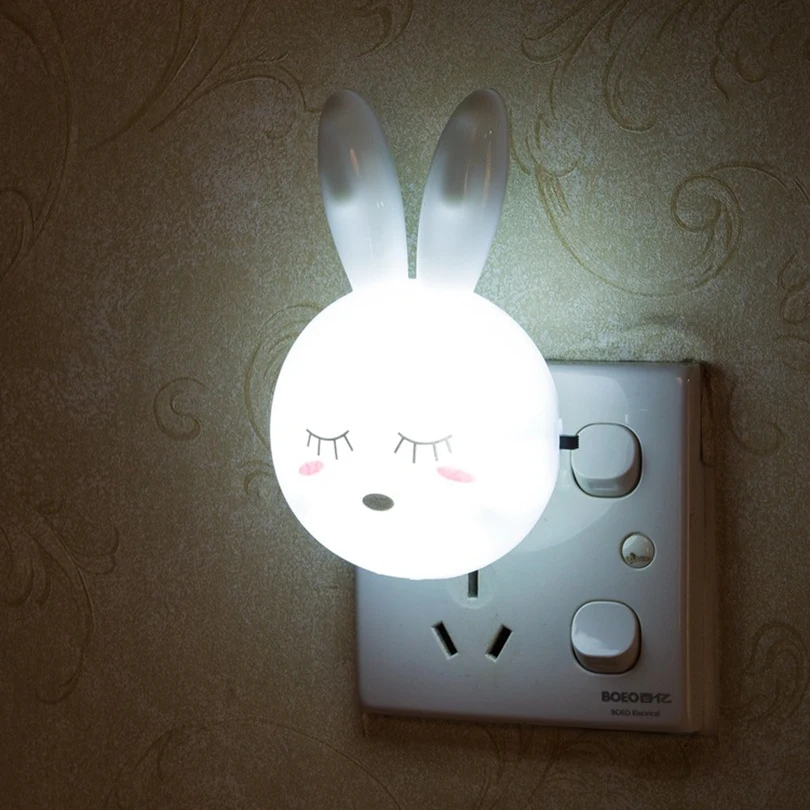 LED Night Light Cartoon Rabbit Sleeping Wall Night Lamp Kid Baby Children Baby Feeding Bedroom Bedside Lamp Decor EU/US Plug