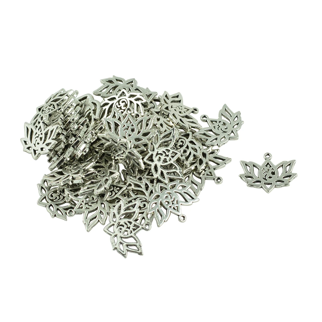 50pcs Lotus Flowers OM OHM YOGA Symbol Charms Pendant Jewelry Findings Craft